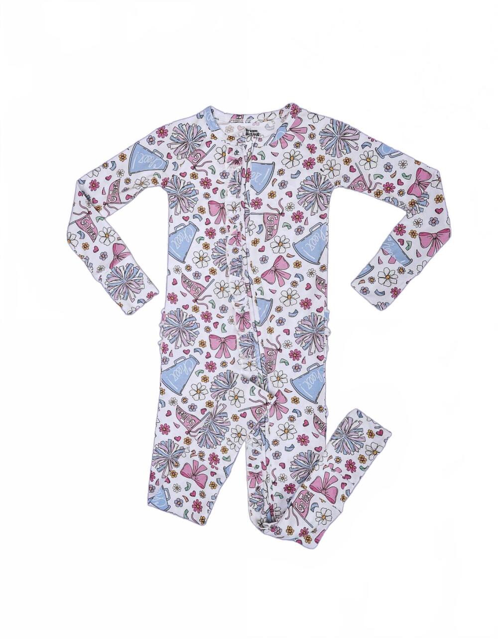 NEW DREAM BIG LITTLE CO. kids' pom power dream ruffle romper in pink and purple